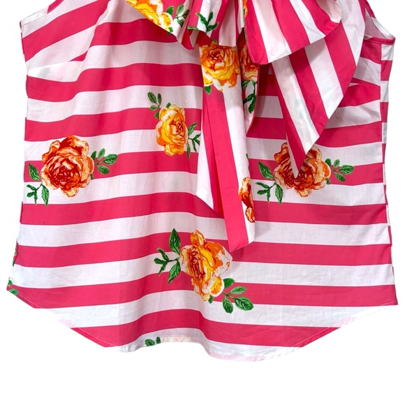 NY&C Pink White Striped Tank Top Neck Tie Bow Womens Size XL NWT - Picture 5 of 10